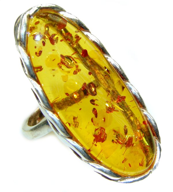 Authentic Baltic Amber .925 Sterling Silver handcrafted ring; s. 8