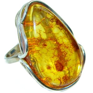 Authentic Baltic Amber .925 Sterling Silver handcrafted ring; s. 8 adjustable