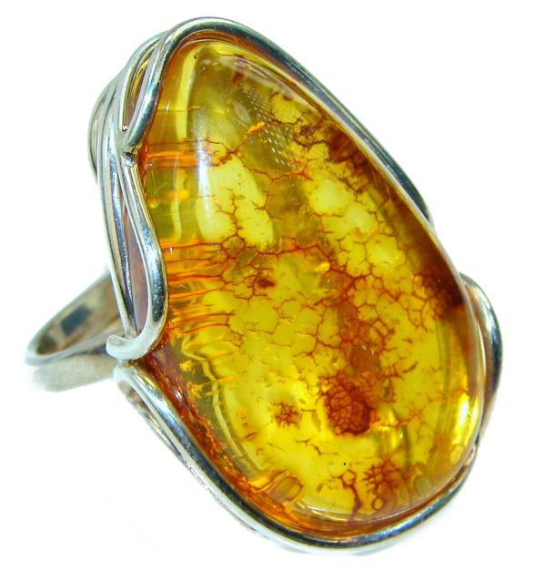 Authentic Baltic Amber .925 Sterling Silver handcrafted ring; s. 8 adjustable