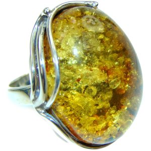 Authentic Baltic Amber .925 Sterling Silver handcrafted ring; s. 8 adjustable