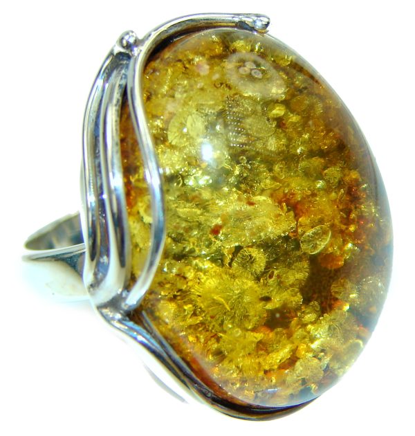 Authentic Baltic Amber .925 Sterling Silver handcrafted ring; s. 8 adjustable