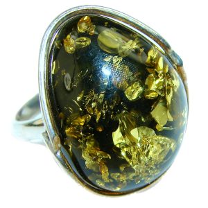 Authentic Baltic Amber .925 Sterling Silver handcrafted ring; s. 8 adjustable