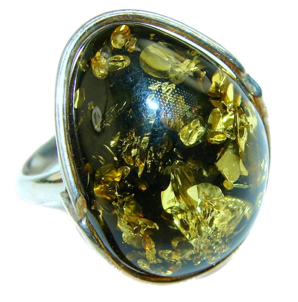 Authentic Baltic Amber .925 Sterling Silver handcrafted ring; s. 8 adjustable