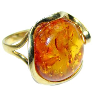 Authentic Baltic Amber 14K Gold over .925 Sterling Silver handcrafted ring; s. 7 adjustable