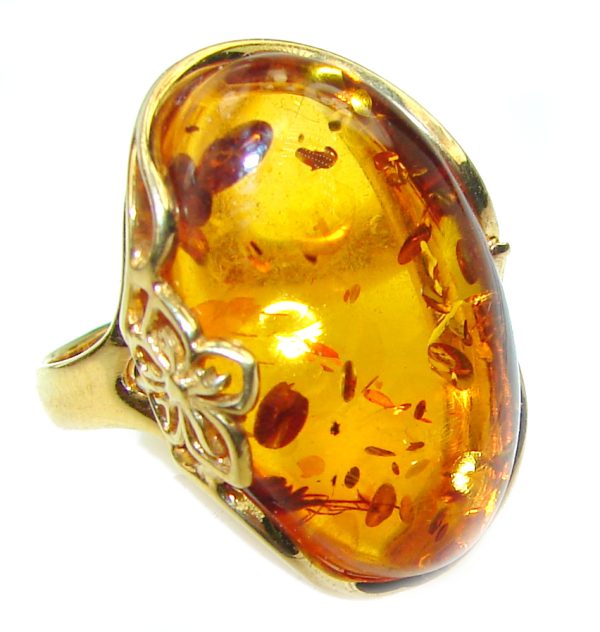 Authentic Baltic Amber 14K Gold over .925 Sterling Silver handcrafted ring; s. 7 adjustable