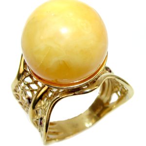 Authentic Baltic Amber 18K Gold over .925 Sterling Silver handcrafted ring; s. 9