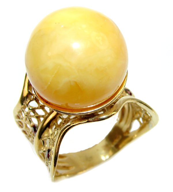 Authentic Baltic Amber 18K Gold over .925 Sterling Silver handcrafted ring; s. 9