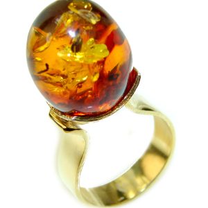 Authentic Baltic Amber Gold over .925 Sterling Silver handcrafted ring; s. 9