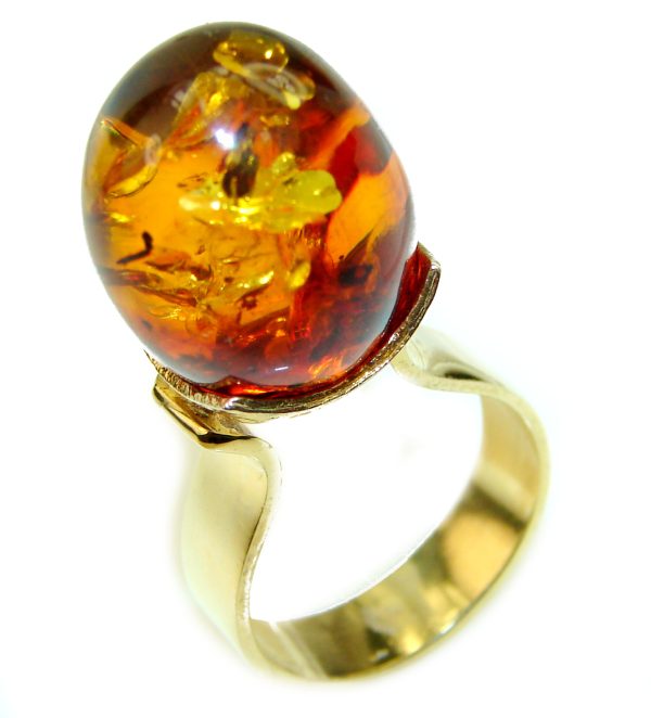 Authentic Baltic Amber Gold over .925 Sterling Silver handcrafted ring; s. 9