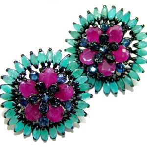 Authentic Emerald Ruby black rhodium over .925 Sterling Silver handcrafted earrings