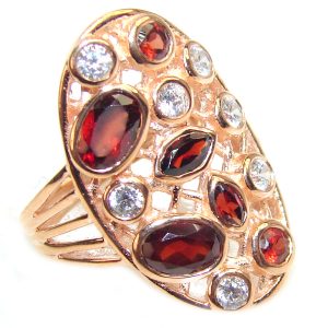 Authentic Garnet White Topaz 18K Gold over .925 Sterling Silver handmade Ring s. 6