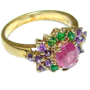 Authentic Ruby 14K Gold over .925 Sterling Silver handmade Ring size 7 1/4