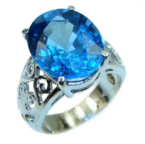 Authentic Swiss Blue Topaz .925 Sterling Silver handmade Ring size 6