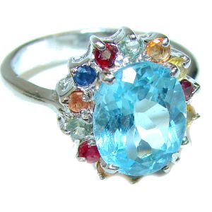 Authentic Swiss Blue Topaz .925 Sterling Silver handmade Ring size 7 1/2