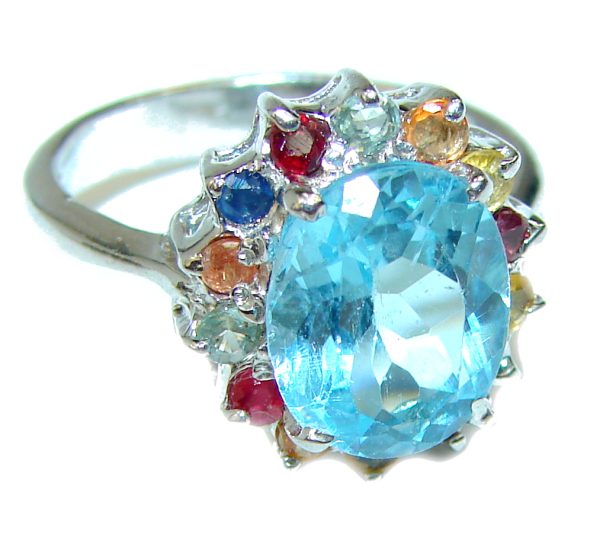 Authentic Swiss Blue Topaz .925 Sterling Silver handmade Ring size 7 1/2