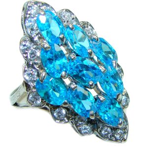 Authentic Swiss Blue Topaz .925 Sterling Silver handmade Ring size 7 1/4