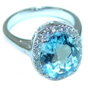 Authentic Swiss Blue Topaz .925 Sterling Silver handmade Ring size 8