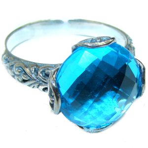 Authentic Swiss Blue Topaz .925 Sterling Silver handmade Ring size 9