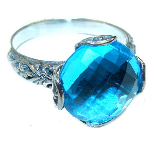 Authentic Swiss Blue Topaz .925 Sterling Silver handmade Ring size 9