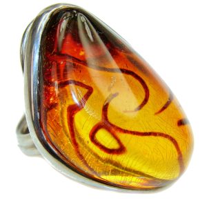 Authentic best quality Baltic Amber .925 Sterling Silver handcrafted ring; s. 8 adjustable