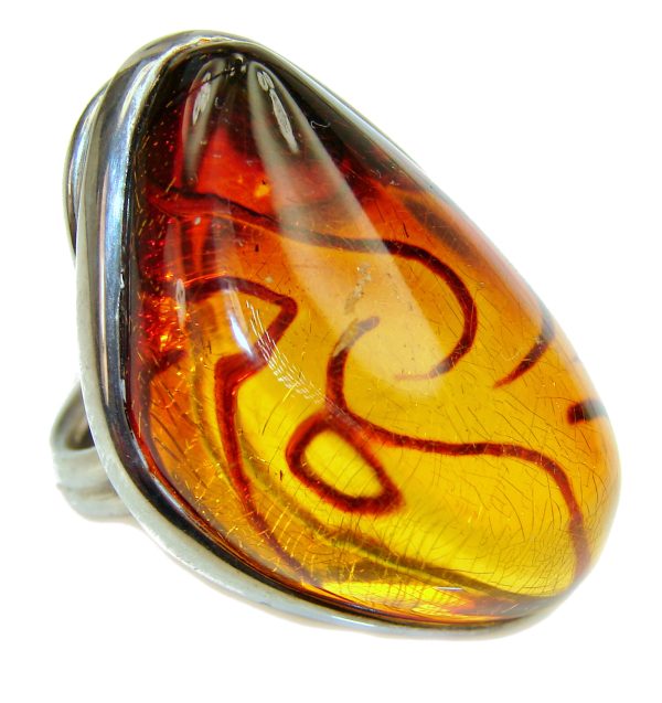 Authentic best quality Baltic Amber .925 Sterling Silver handcrafted ring; s. 8 adjustable