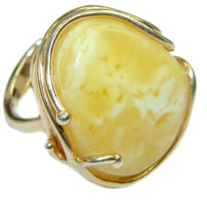 Authentic rare Butterscotch Baltic Amber .925 Sterling Silver handcrafted ring; s. 7 adjustable