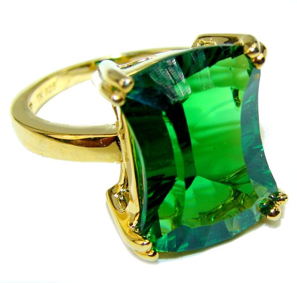 Authentic volcanic Green Helenite 18K Gold over .925 Sterling Silver HUGE ring s. 7 1/4