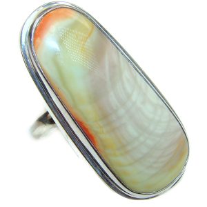 BOHO STYLE Genuine Imperial Jasper .925 Sterling Silver handcrafted ring s. 7 adjustable