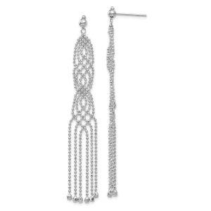 Beaded Fringe Chandelier Post Earrings in 14k White Gold