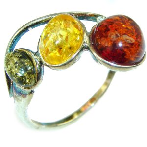 Beautiful Authentic Baltic Amber .925 Sterling Silver handcrafted ring; s. 8 3/4