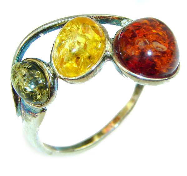 Beautiful Authentic Baltic Amber .925 Sterling Silver handcrafted ring; s. 8 3/4