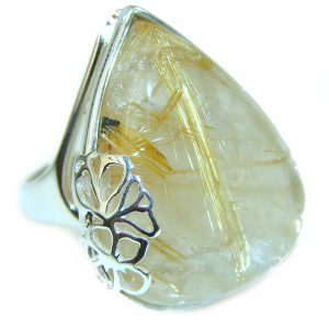 Best quality Golden Rutilated Quartz .925 Sterling Silver handcrafted Ring Size 8 1/4