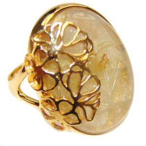 Best quality Golden Rutilated Quartz 18K Gold over .925 Sterling Silver handcrafted Ring Size 6