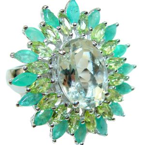 Best quality Green Amethyst .925 Sterling Silver handcrafted Ring Size 7 1/2