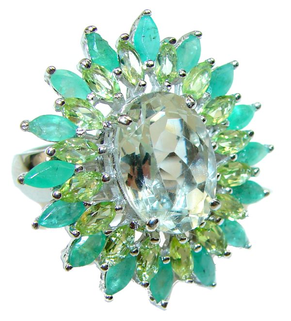 Best quality Green Amethyst .925 Sterling Silver handcrafted Ring Size 7 1/2