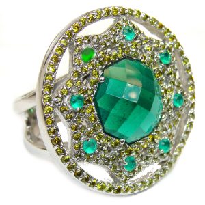 Best quality Green Topaz .925 Sterling Silver handcrafted HUGE Ring Size 8 1/4