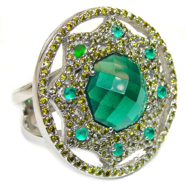 Best quality Green Topaz .925 Sterling Silver handcrafted HUGE Ring Size 8 1/4