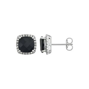 Black Onyx & Diamond 10mm Earrings in 14k White Gold