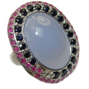 Blue Angel Chalcedony Agate .925 Sterling Silver handcrafted HUGE Ring s. 8