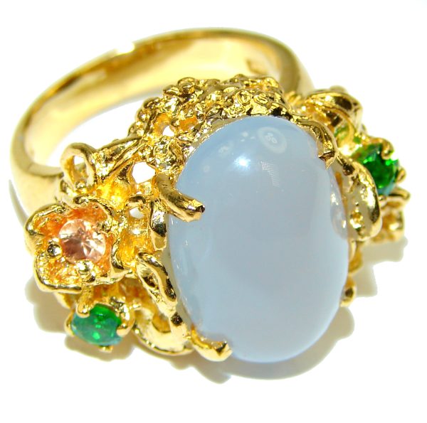 Blue Angel Chalcedony Agate 14K Gold over .925 Sterling Silver handcrafted HUGE Ring s. 7