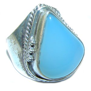 Blue Chalcedony Agate .925 Sterling Silver handcrafted Ring s. 7