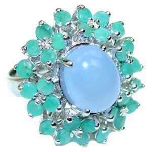 Blue Chalcedony Agate .925 Sterling Silver handcrafted Ring s. 7