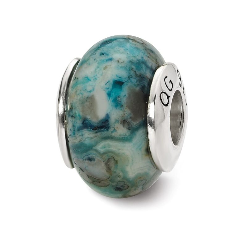 Blue Crazy Lace Agate Stone & Sterling Silver Bead Charm, 13mm