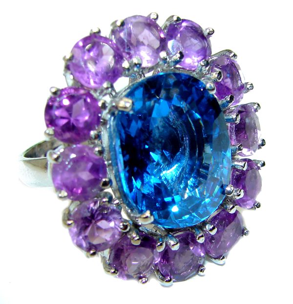 Blue Dream 17.5 carat Topaz .925 Silver handcrafted Huge Cocktail Ring s. 7