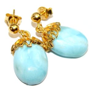 Blue Larimar 14k Gold over .925 Sterling Silver stud earrings