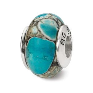 Blue Mosaic Magnesite Stone & & Sterling Silver Bead Charm, 13mm