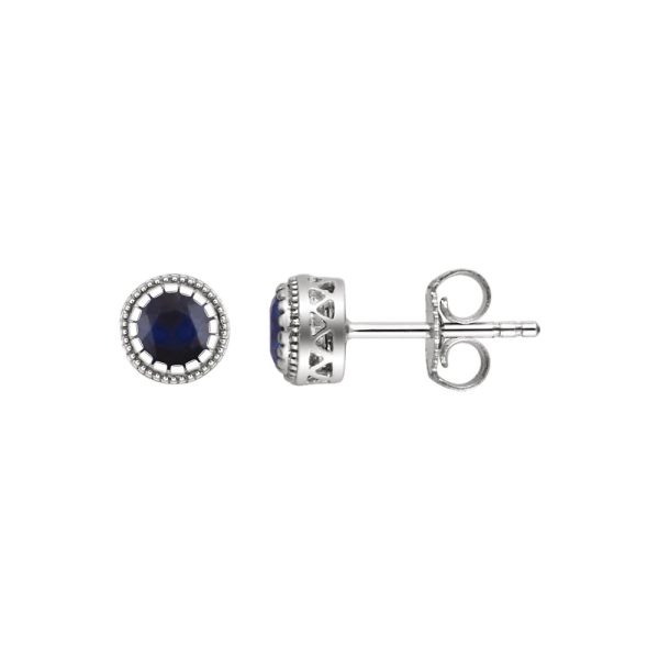 Blue Sapphire September Birthstone 8mm 14k White Gold Stud Earrings