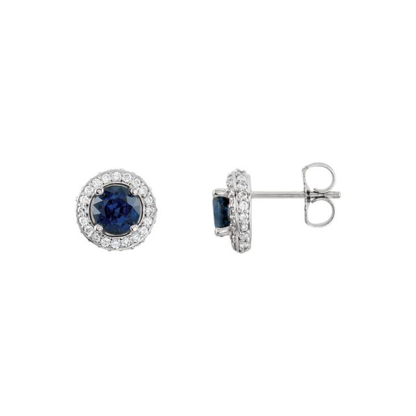 Blue Sapphire & Diamond Entourage 8.5mm 14k White Gold Post Earrings