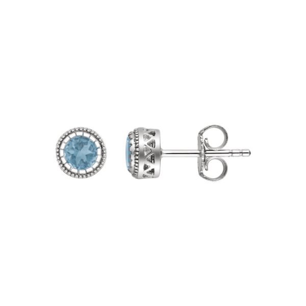 Blue Topaz December Birthstone 8mm Stud Earrings in 14k White Gold