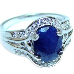 Blue Treasure 8.5 carat authentic Sapphire .925 Sterling Silver Statement Ring size 8